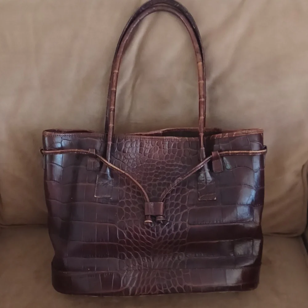 Talbots Brown Croco Leather Vintage Bag Tote Purse Old Money Y2k - Picture 1 of 9